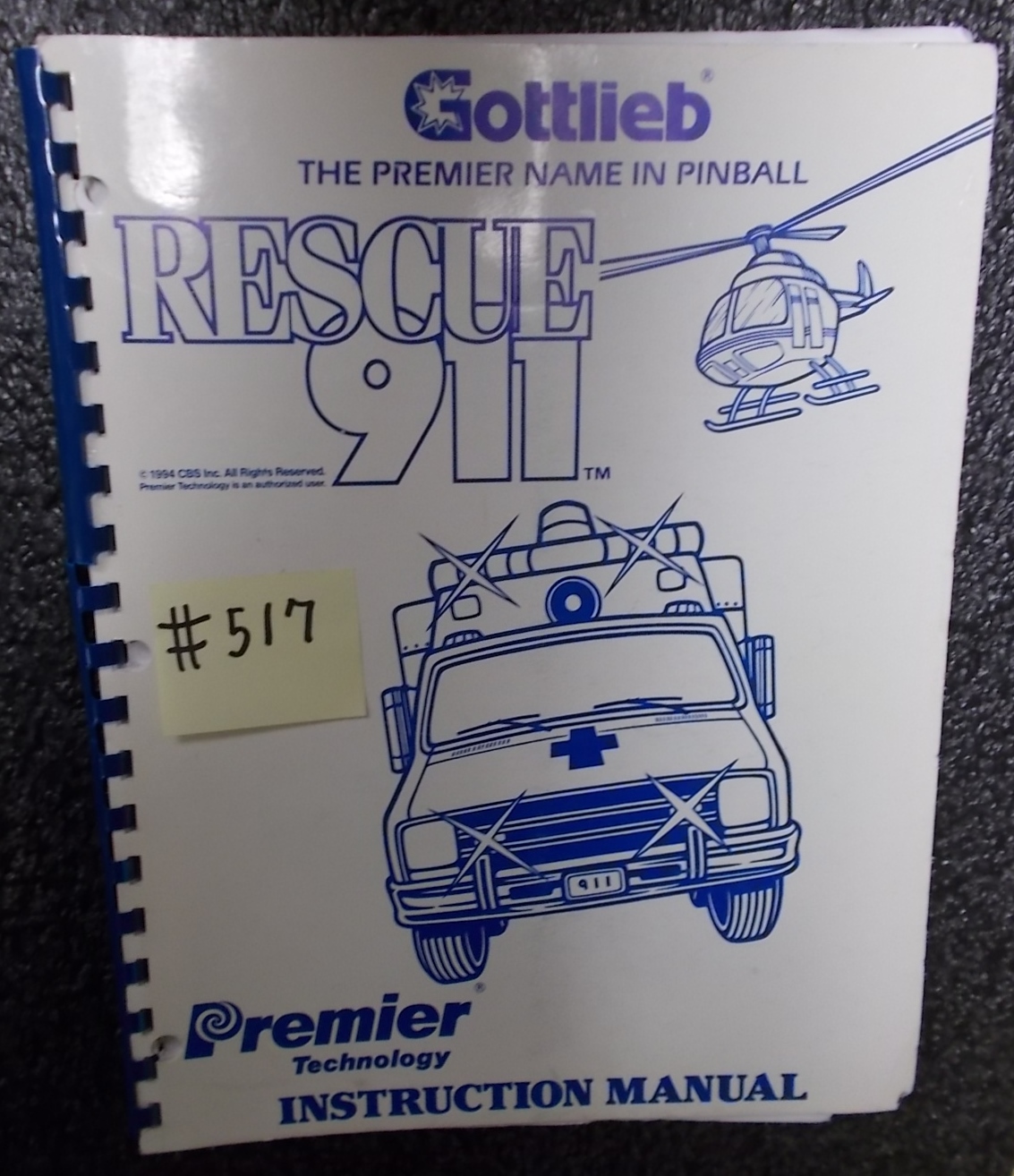 RESCUE 911 Pinball Machine Game Instruction Manual #517 ... diagram crane 